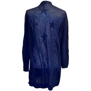 TALBOTS Navy‎ Blue Stars Open Lightweight Cardigan Cover Up Large Petite (A-266)